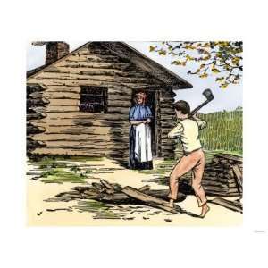  Young Abe Lincoln Cutting Wood for His Mother at their 