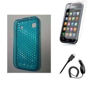 Blue Transparent Gel Case + Screen protector + Car Charger for Samsung 
