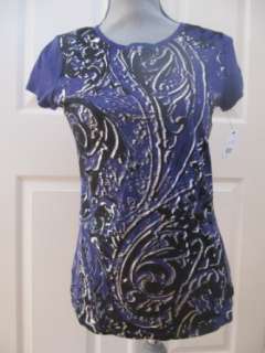  TAHARI ANN Knit Shirt Blueberry Pie / Silver Size Medium 