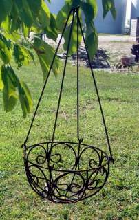 Wrought Iron Curly Hanging Basket   Metal Garden Flower Planter  