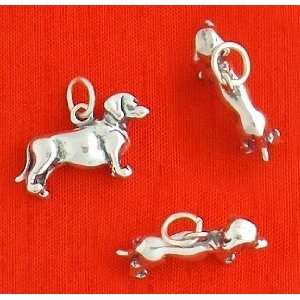  Sterling Silver Charm, Dachshund Dog Breed, 3/4 inch wide 