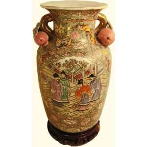 12â€ high Exotic Chinese porcelain peach handle vase 
