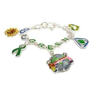 Designer Earth Globe Recycle Go Green Themed Charm Bracelet Silver 