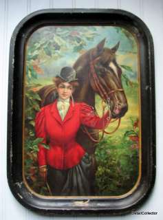 Antique Victorian BEER TRAY Good Friends Woman Horse Early 1900s Pre 