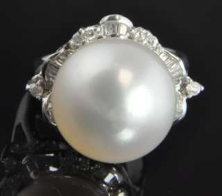 14K White Gold 14mm Akoya Pearl .33 CT Diamond Cluster Large Cocktail 