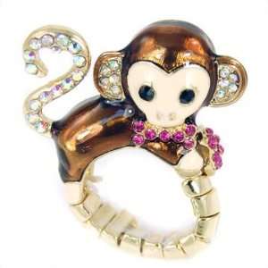 Super Cute Crystal Avenue Brown Monkey Ring with Crystal Covered Tail 
