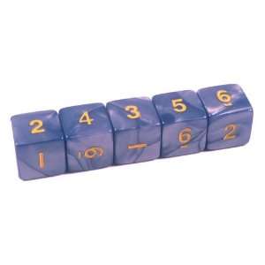   Set of 5 Dice 16mm Round Corners Pearl Blue with Numbers: Toys & Games