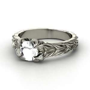    Rose and Thorn Ring, Round Rock Crystal Palladium Ring: Jewelry