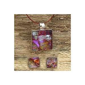   NOVICA Dichroic art glass jewelry set, Rose Garden Jewelry