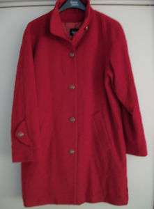 DENNIS BASSO Red Wool Blend Swing Coat W/High Collar M  