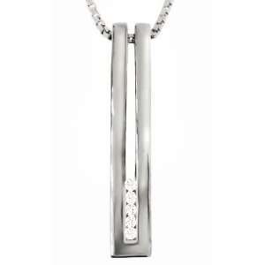  Silver Double Bar Necklace w/Diamond Jewelry