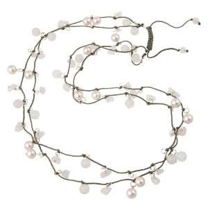  Two Strand Genuine Stone, Crystal and Pearl Pink Necklace 