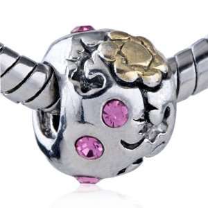   Pink Crystal Flower Bead Fits Pandora Charm Bracelet: Pugster: Jewelry