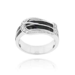 Rhodium Plated Diamond Accent Belt Buckle Ring  