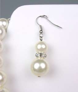 ELEGANT Bridal Dressy Creme Pearls Crystals Drape Necklace Earrings 