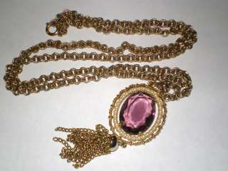 Vintage AVON Purple Amethyst STONE Pendant Necklace  