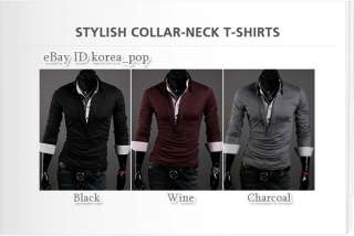 korea_pop Mens Slim fit Double layered shirts knit casual t shirts 