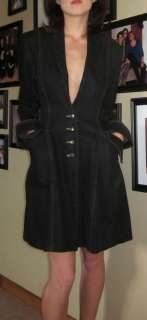 Norma Kamali Bird COAT to Knee black Denim Tailored Dress DESIGNER 