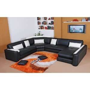  Miami Bonded Leather Sectional Sofa   Black / White   RSF 