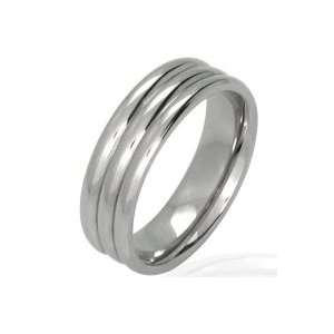 Bling Jewelry Stainless Steel Ring Unisex Triple Grooves Band Size 8