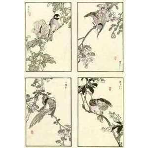  Woodblock Oriental Birds Poster Print