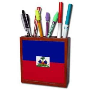  Haiti Flag Mahogany Wood Pencil Holder