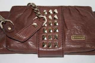 MICHELE Brown Leather Studded Clutch Bag  