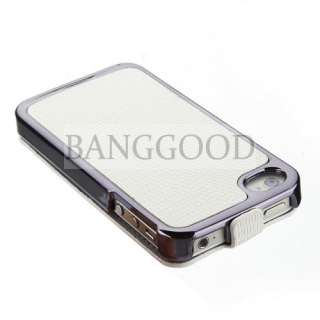 WHITE Deluxe Flip PU Leather Chrome Hard Case Cover For iPhone 4 4S 
