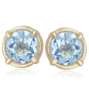  18k Yellow Gold Plated Sterling Silver Blue Topaz Earrings 