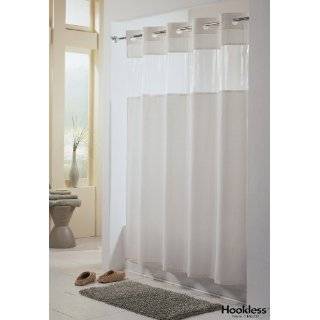 Viewtop FABRIC Shower Curtain HOOKLESS   WHITE with Clear Top