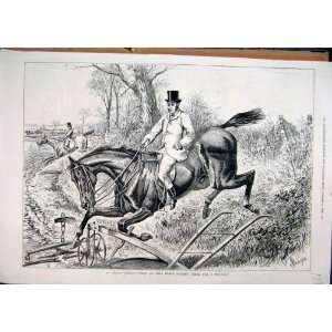  1878 Horse Jumping Fence Landing Plough Field Country 