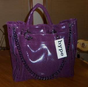 HYPE AUBERGINE MARY CLASSIC SNAKESKIN EMBOSS LEATHER TOTE W/SLEEPER 