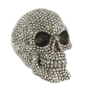   Silver Finished Gemstone Skull Statue Human Bling