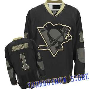  Johnson #1 Pittsburgh Penguins Black Ice Jersey Hockey Jersey (Logos 
