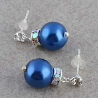 Manmade 10mm Pearl Dangle AB Clear Crytal Woman Stud Earrings Fashion 