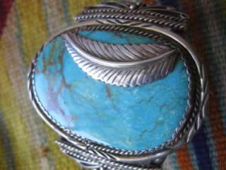 VTG Pawn Signed Navajo MASSIVE Turquoise Sterling Silver 98 Grams 