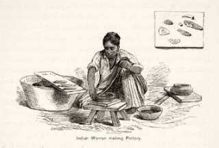  1879 Wood Engraving Brazilian Indian Woman Pottery 