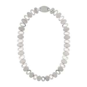   Inox Womens Matte and Polished Oval Stainless Steel Necklace: Inox