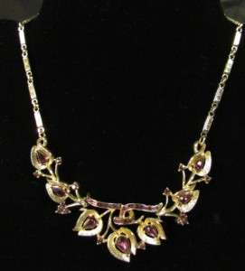 Vintage Coro Necklace, Gold Tone w/ Purple Rhinestones  