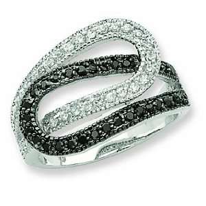  Sterling Silver Rhodium Interwoven Black And White Cz Ring 