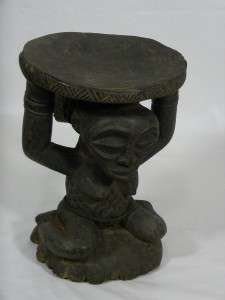 Superb Old African Tribal Art LUBA Caryatid Stool Collectible  