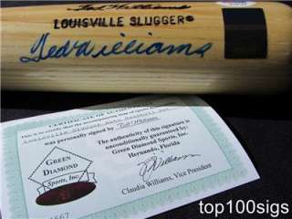 Louisville Slugger Autographed TED WILLIAMS PSA DNA COA Green Diamonds 