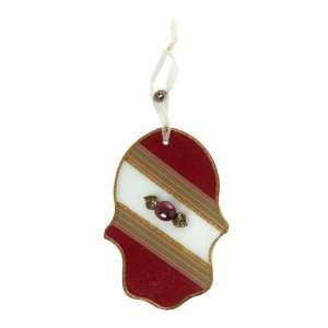  Large Glass Hamsa in Red and Gold 