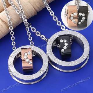 1Set 2 Tone Heart Czech Crystal Round Stainless Steel Couple Pendant 