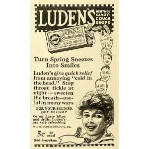  1918 Ad Ludens Menthol Candy Cough Drops Medicated Sweet 