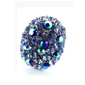  Silver Plated Oval Sparkle Light Blue Gem Ring Jewelry
