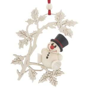  Holly Branch   Snowman Christmas Ornament