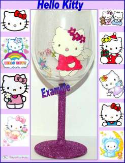Personalised Painted HELLO KITTY Glass Wine, Champagne, Cocktail, Shot 
