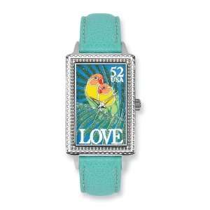  Postage Stamp Love Birds Turquoise Leather Band Watch 