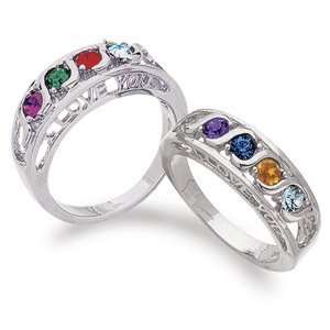    Platinum Plated S Curve I LOVE YOU Family Birthstone Ring Jewelry